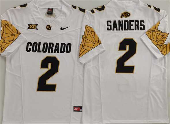 Mens Colorado Buffaloes #2 Shadeur Sanders White With XII Patch 2025 F.U.S.E. Stitched Football Jersey